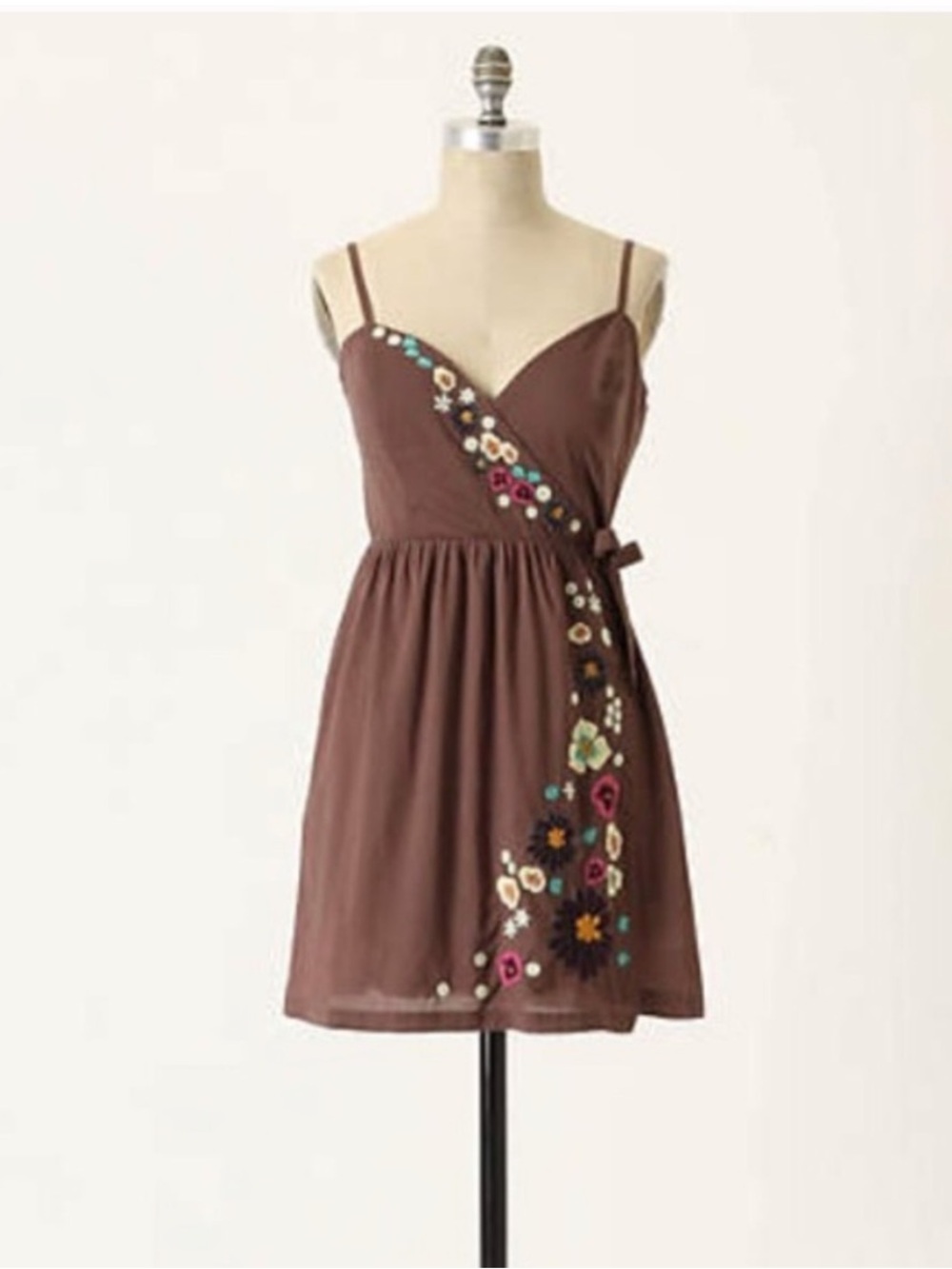 Anthropologie Eloise Sand Blooming Mini Wrap Dress Size Small